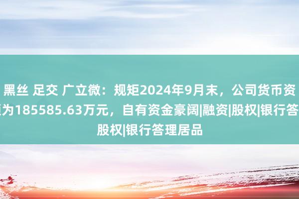 黑丝 足交 广立微：规矩2024年9月末，公司货币资金余额为185585.63万元，自有资金豪阔|融资|股权|银行答理居品