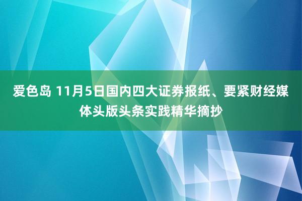 爱色岛 11月5日国内四大证券报纸、要紧财经媒体头版头条实践精华摘抄